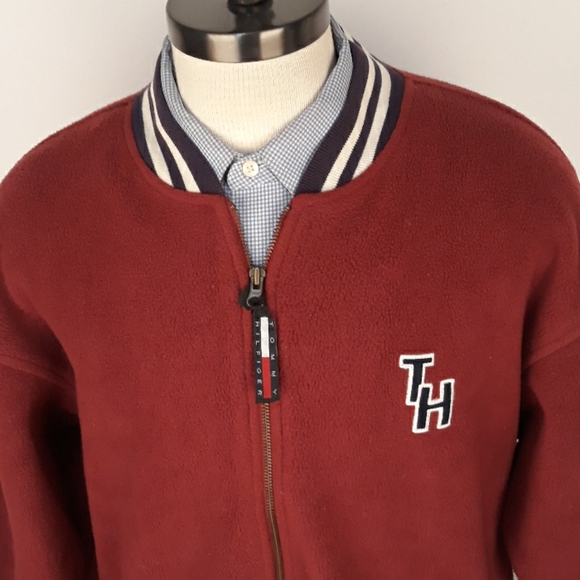 TOMMY HILFIGER Dark Red Fleece Sz L Jacket VTG - Picture 2 of 6